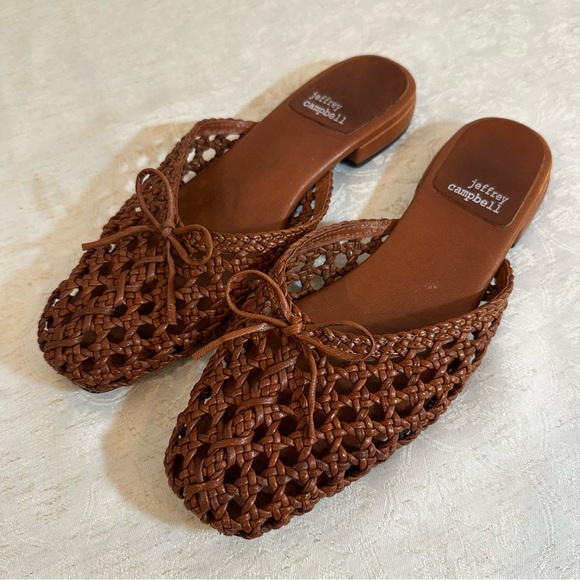 Jeffrey Campbell Weave Me Brown Leather Woven Slides – Size 9 - Picture 4 of 5